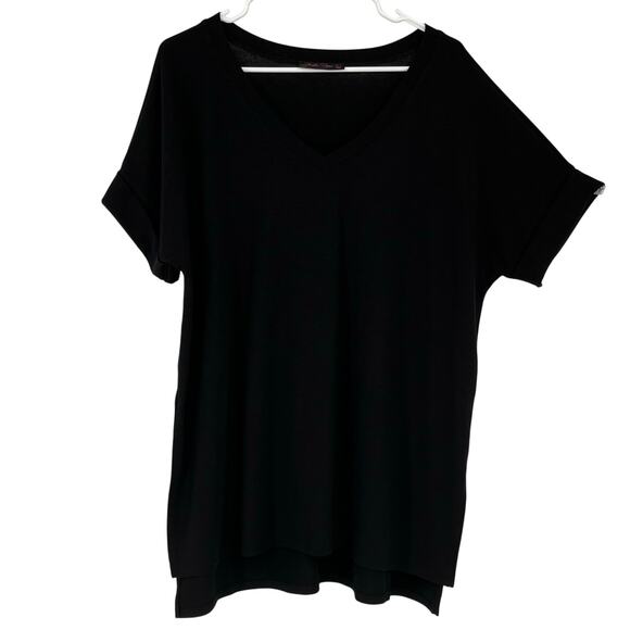 Shelia Rose Cuffed Short Sleeve Hi-Lo Tunic V-Neck Tee Shirt in Black Size Large - Picture 1 of 7